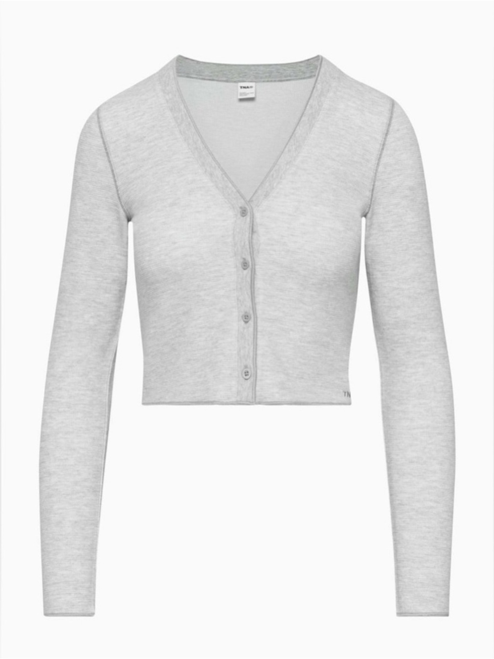 Aritzia TNA Wafflex Stopover Grey Long Sleeve Button Down Waffle Shirt Top M - Picture 5 of 10